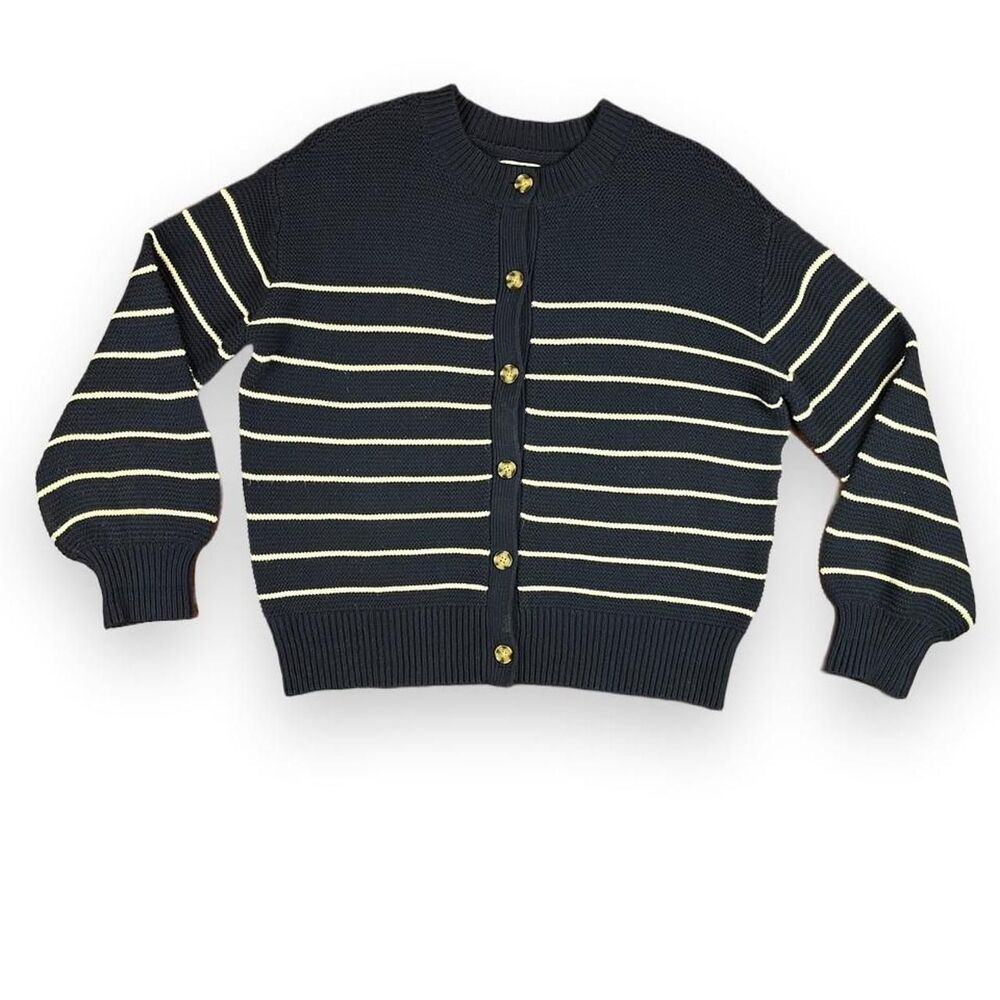Sonoma Women's Navy and White Striped Cardigan